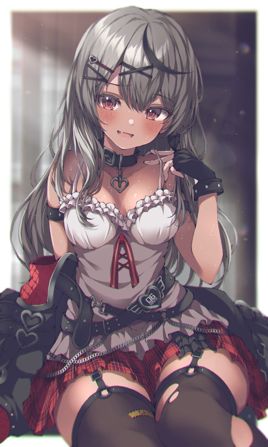 absent hololive no_bra sakamata_chloe stockings thighhighs torn_clothes undressing wet