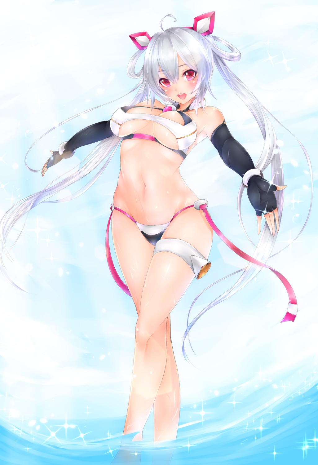 bikini cleavage frofrofrost garter matoi_(pso2) phantasy_star_online phantasy_star_online_2 swimsuits underboob wet