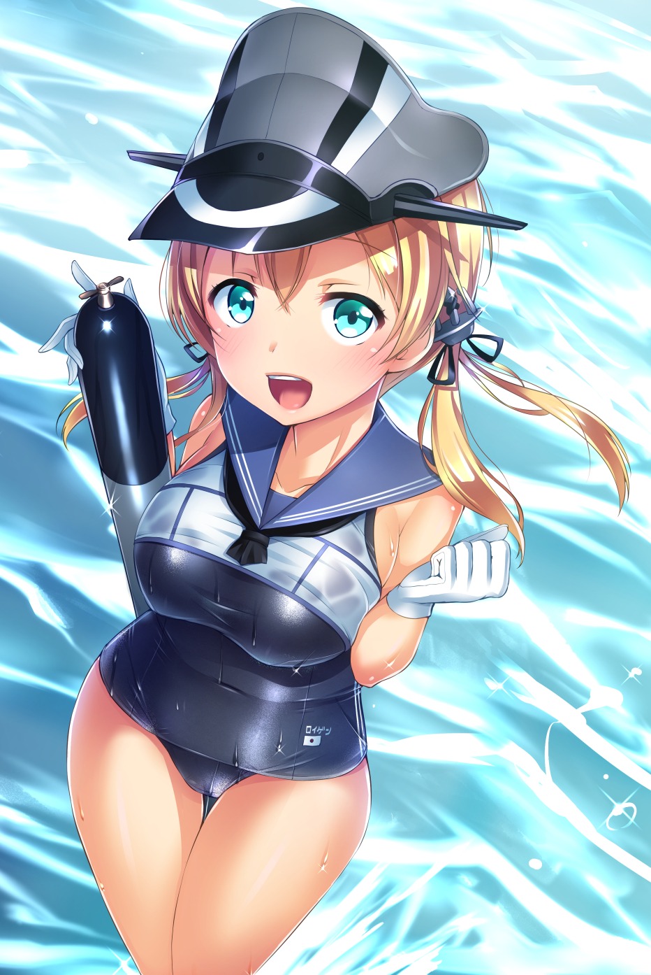 kantai_collection prinz_eugen_(kancolle) satou_kuuki school_swimsuit swimsuits wet