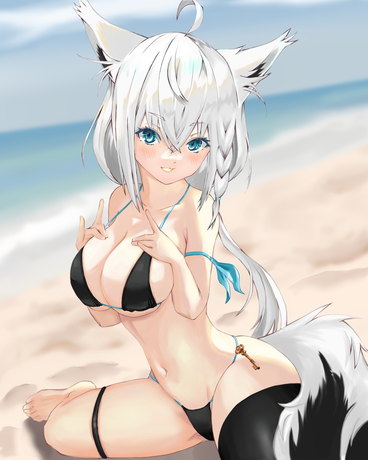 ame_flame animal_ears bikini garter hololive hololive_gamers kitsune shirakami_fubuki swimsuits tail thighhighs