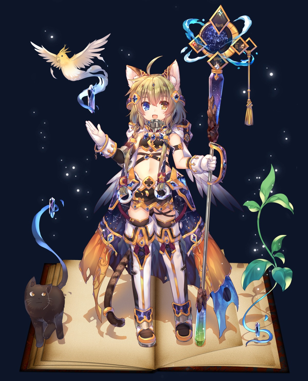 animal_ears armor bikini_armor garter heterochromia jiang-ge neko nekomimi tail thighhighs weapon wings