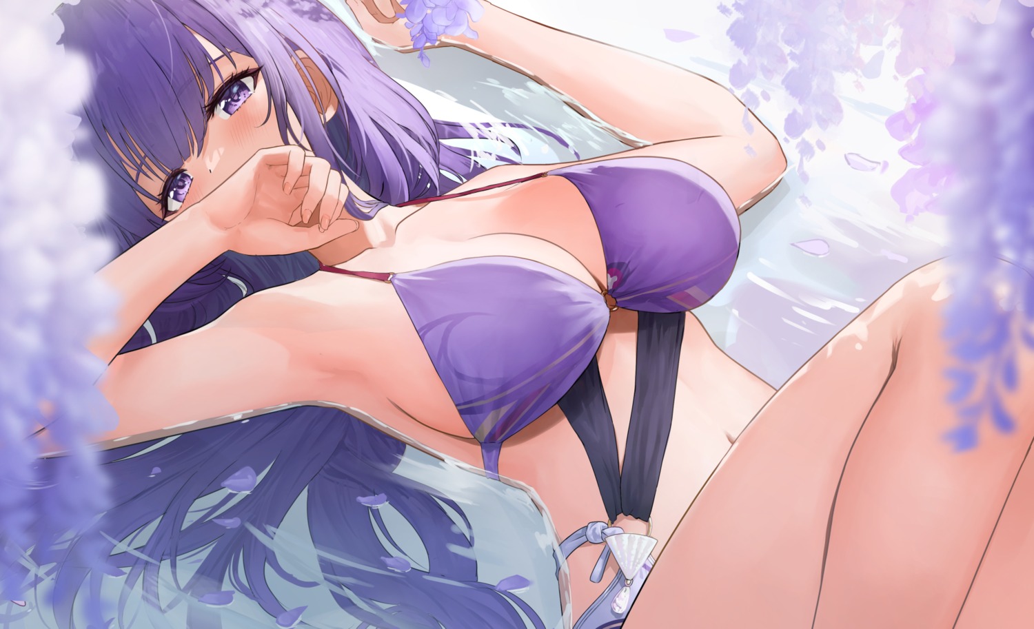 ayul_(ayulneri_92) bikini genshin_impact raiden_shogun swimsuits wet