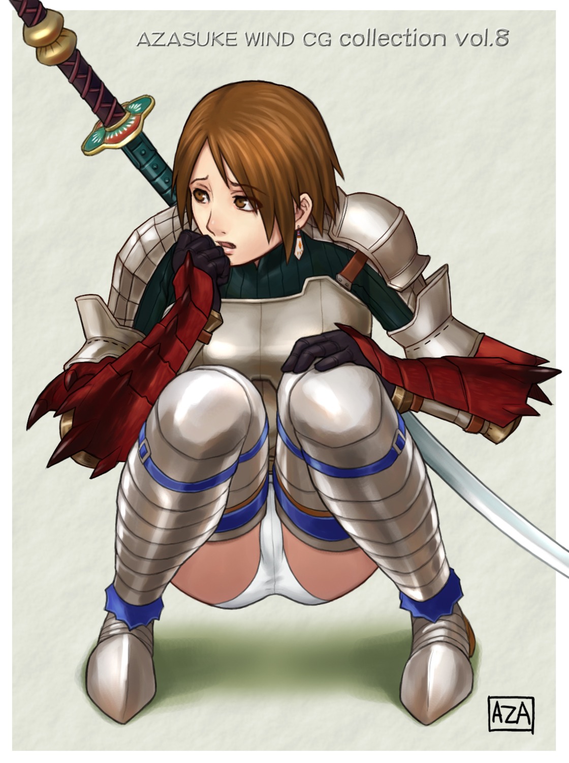 armor azasuke azasuke_wind official_watermark pantsu sword thighhighs