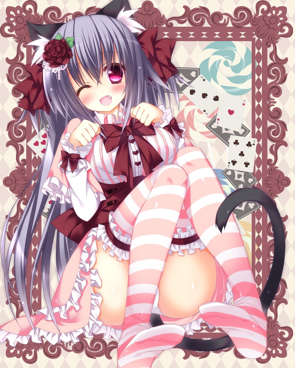 animal_ears garter nekomimi ojitea pantsu tail thighhighs