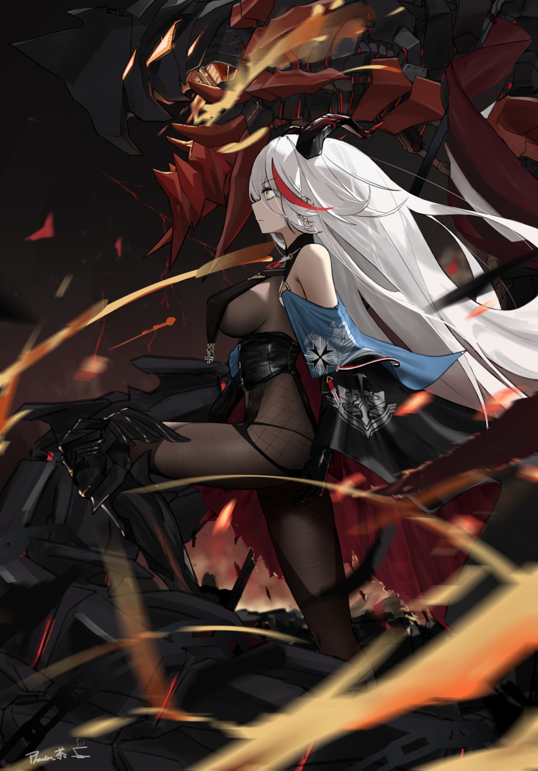 aegir_(azur_lane) armor azur_lane bodysuit horns mark_jin