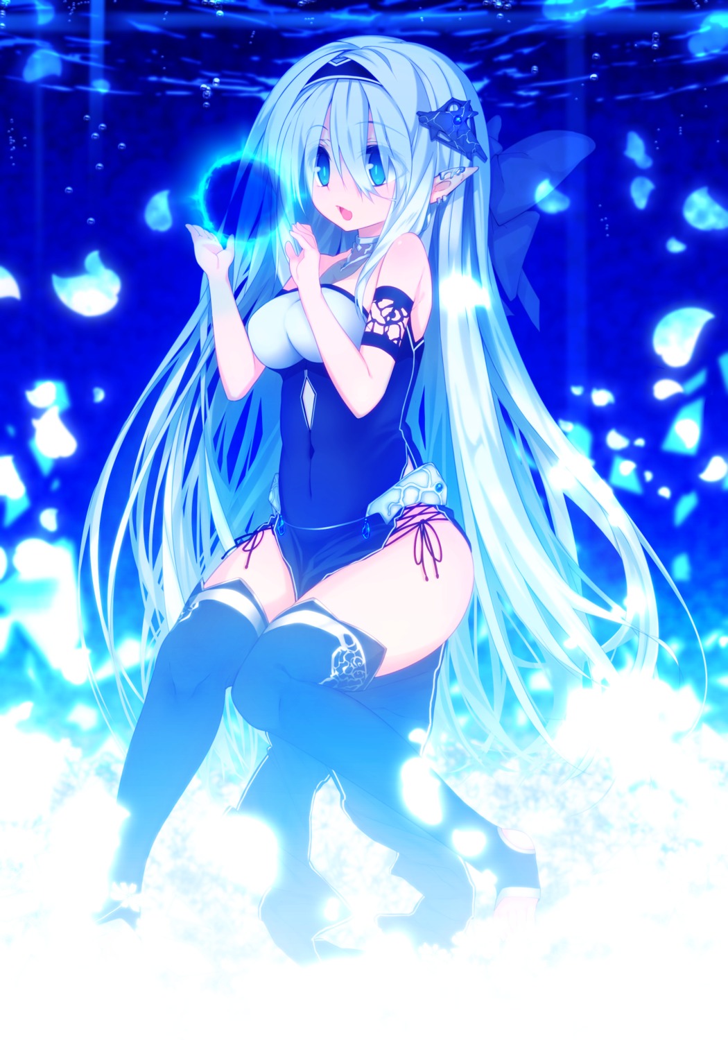 denpaken_pochi dress pointy_ears thighhighs