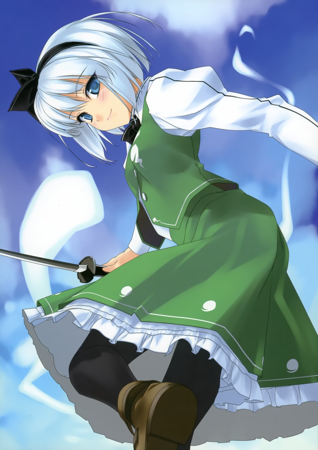 enhance_heart konpaku_youmu pantyhose rokuwata_tomoe sword touhou