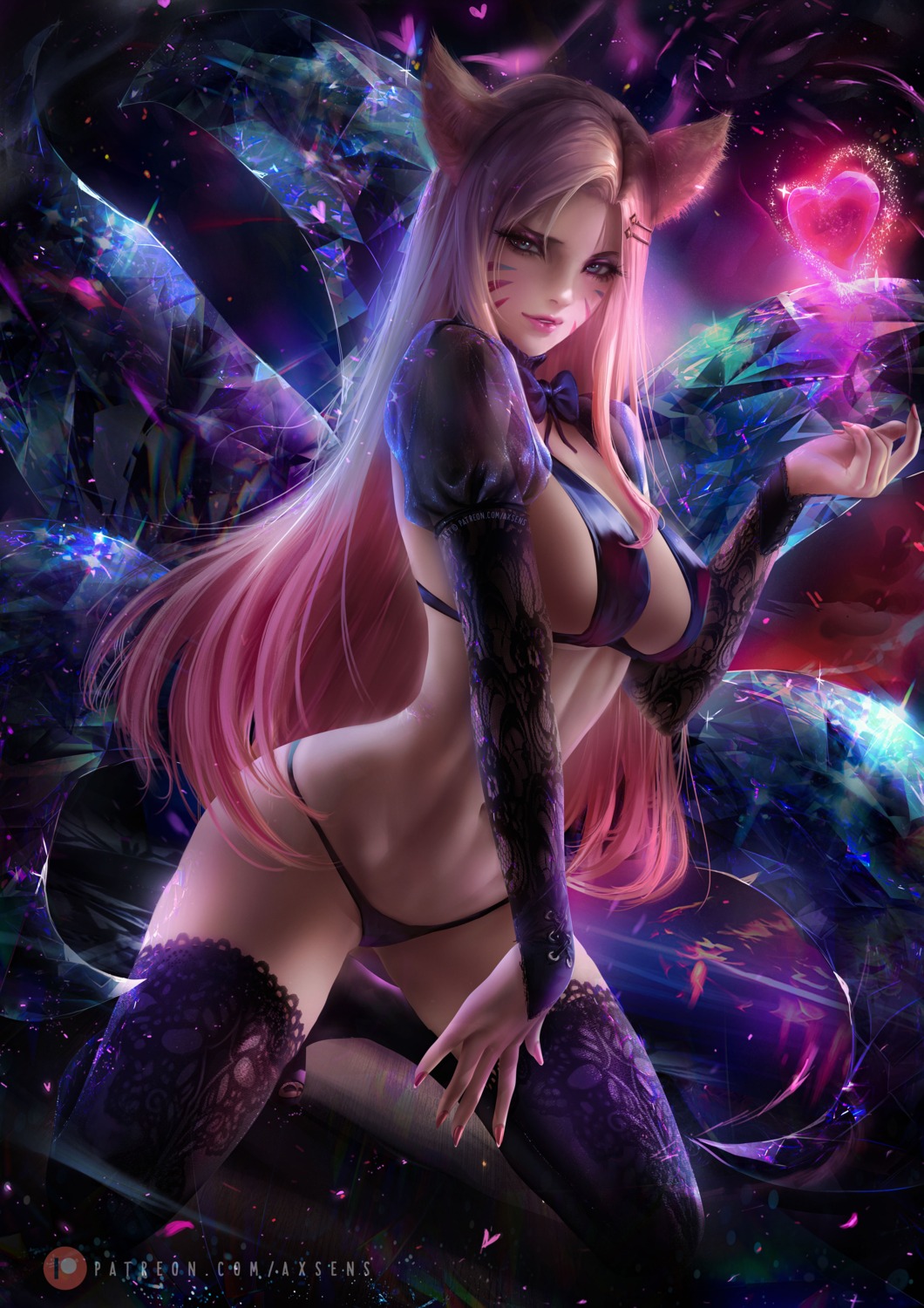 ahri animal_ears axsens bikini kitsune league_of_legends swimsuits tail thighhighs