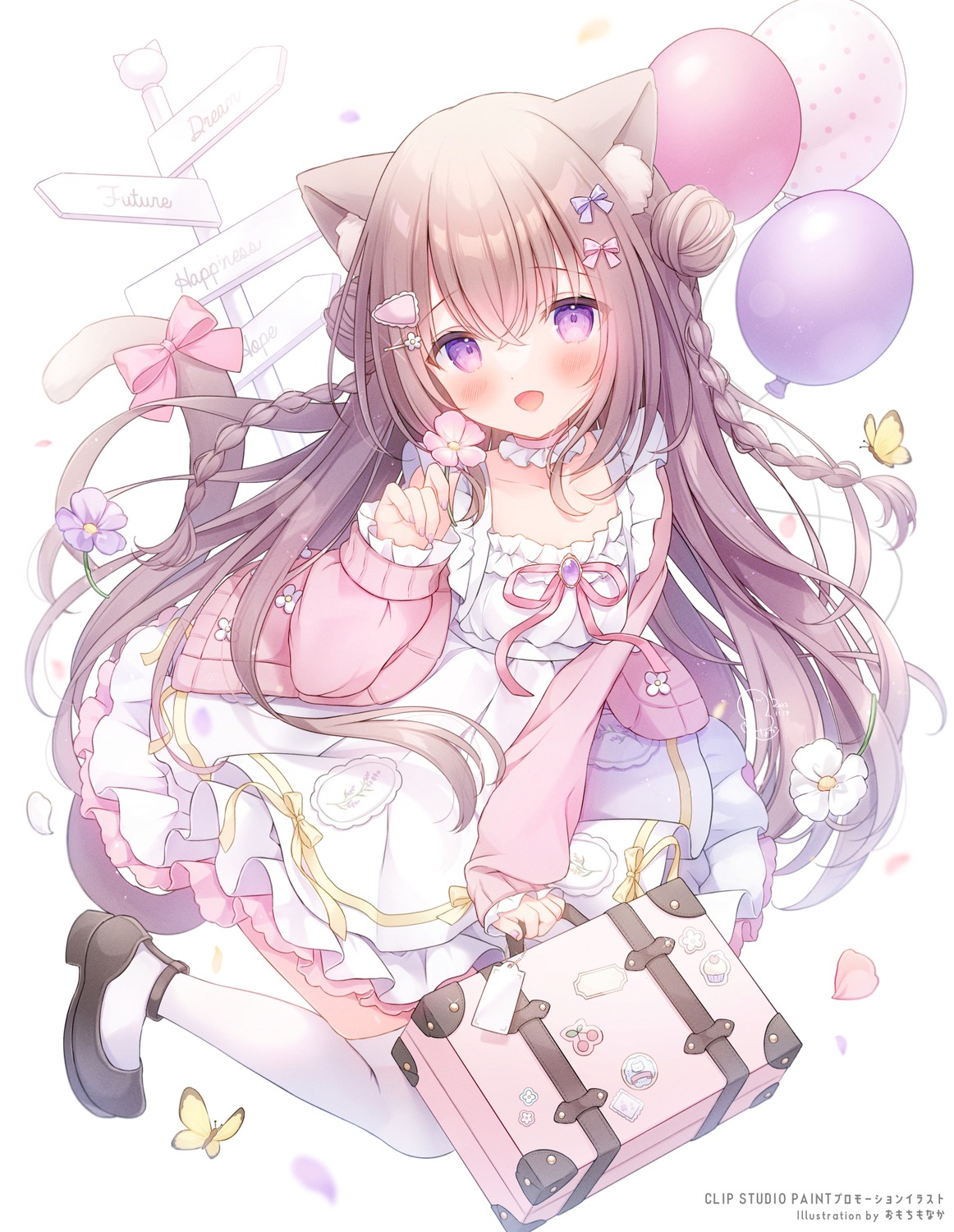 animal_ears dress nekomimi omochi_monaka tail thighhighs