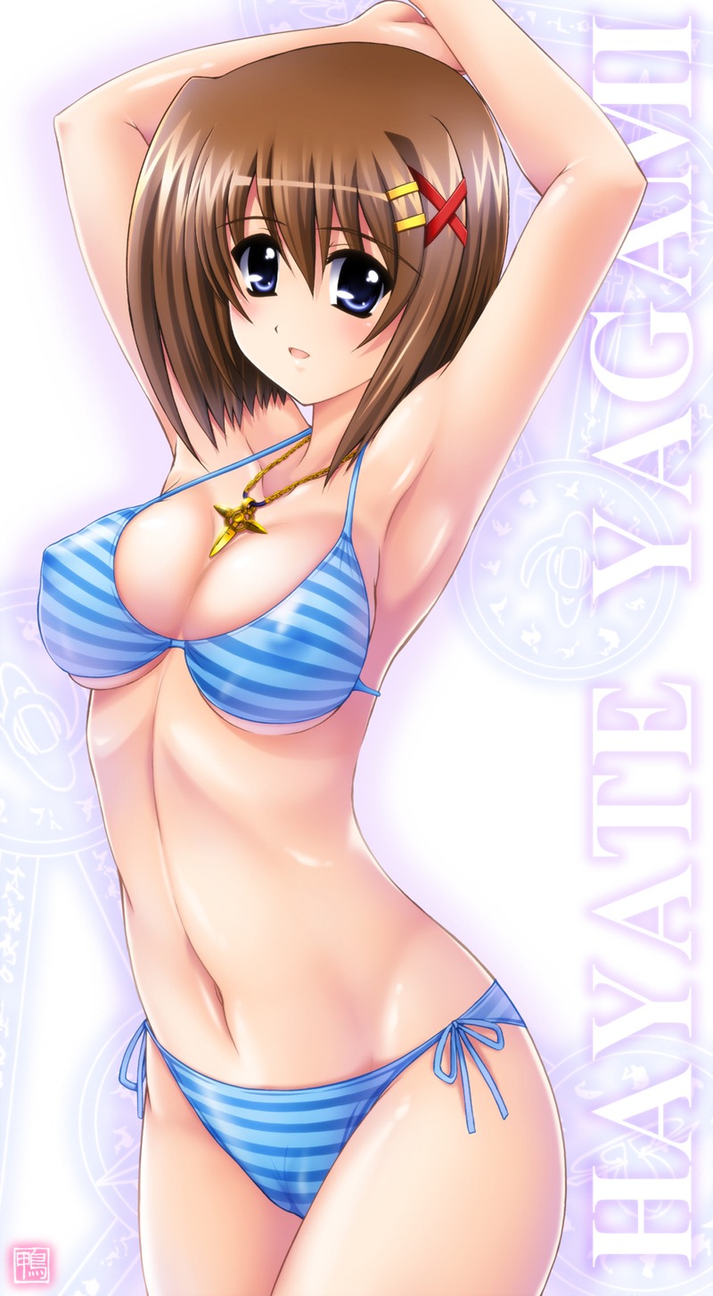 bikini cameltoe erect_nipples kamogawaya mahou_shoujo_lyrical_nanoha mahou_shoujo_lyrical_nanoha_strikers swimsuits yagami_hayate