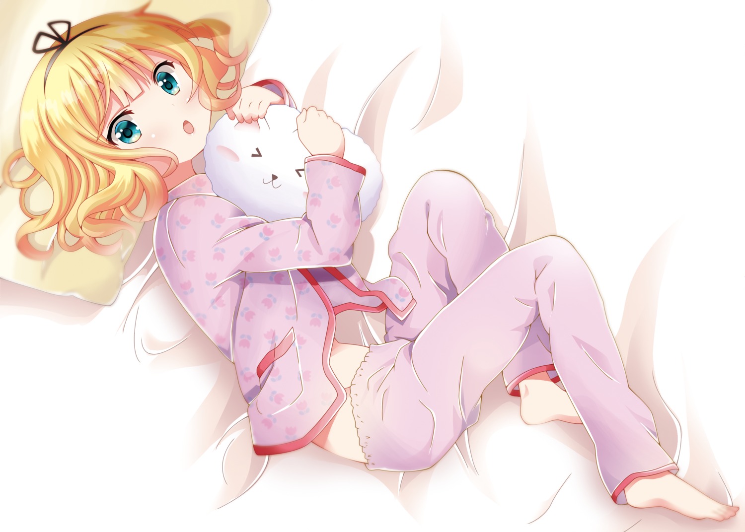 gochuumon_wa_usagi_desu_ka? kirima_sharo kohakugin open_shirt pajama shirt_lift tippy_(gochiusa)