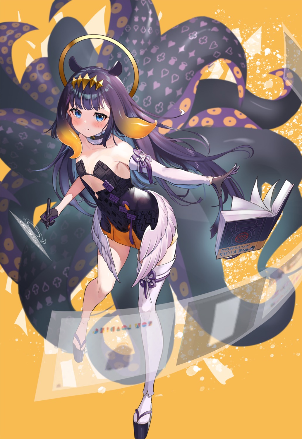 angel dress hololive hololive_english loli ninomae_ina'nis no_bra ohihil tentacles thighhighs wings