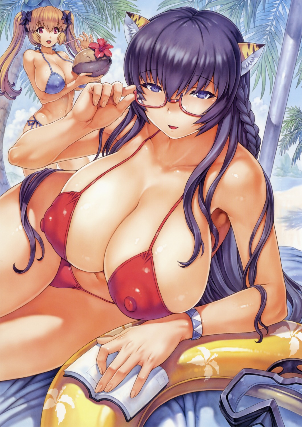 animal_ears bikini cleavage erect_nipples megane mogudan screening swimsuits