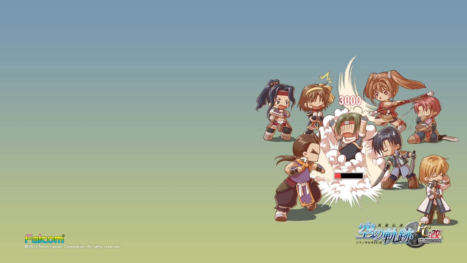 anelace_elfeed chibi eiyuu_densetsu estelle_bright falcom joshua_bright olivier_lenheim wallpaper zin_vathek