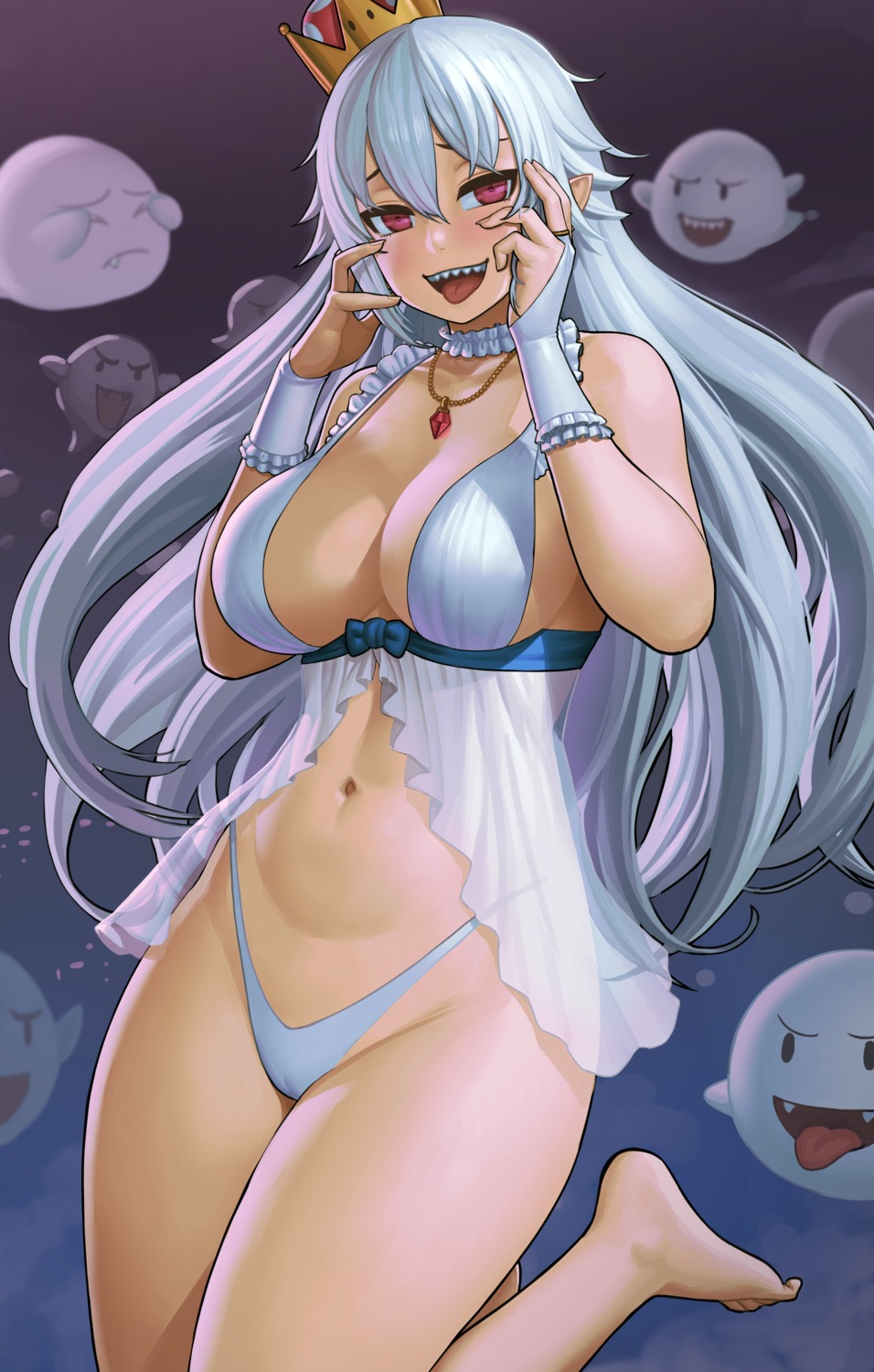 cameltoe cleavage king_boo lasterk lingerie new_super_mario_bros._u_deluxe pantsu pointy_ears princess_king_boo see_through