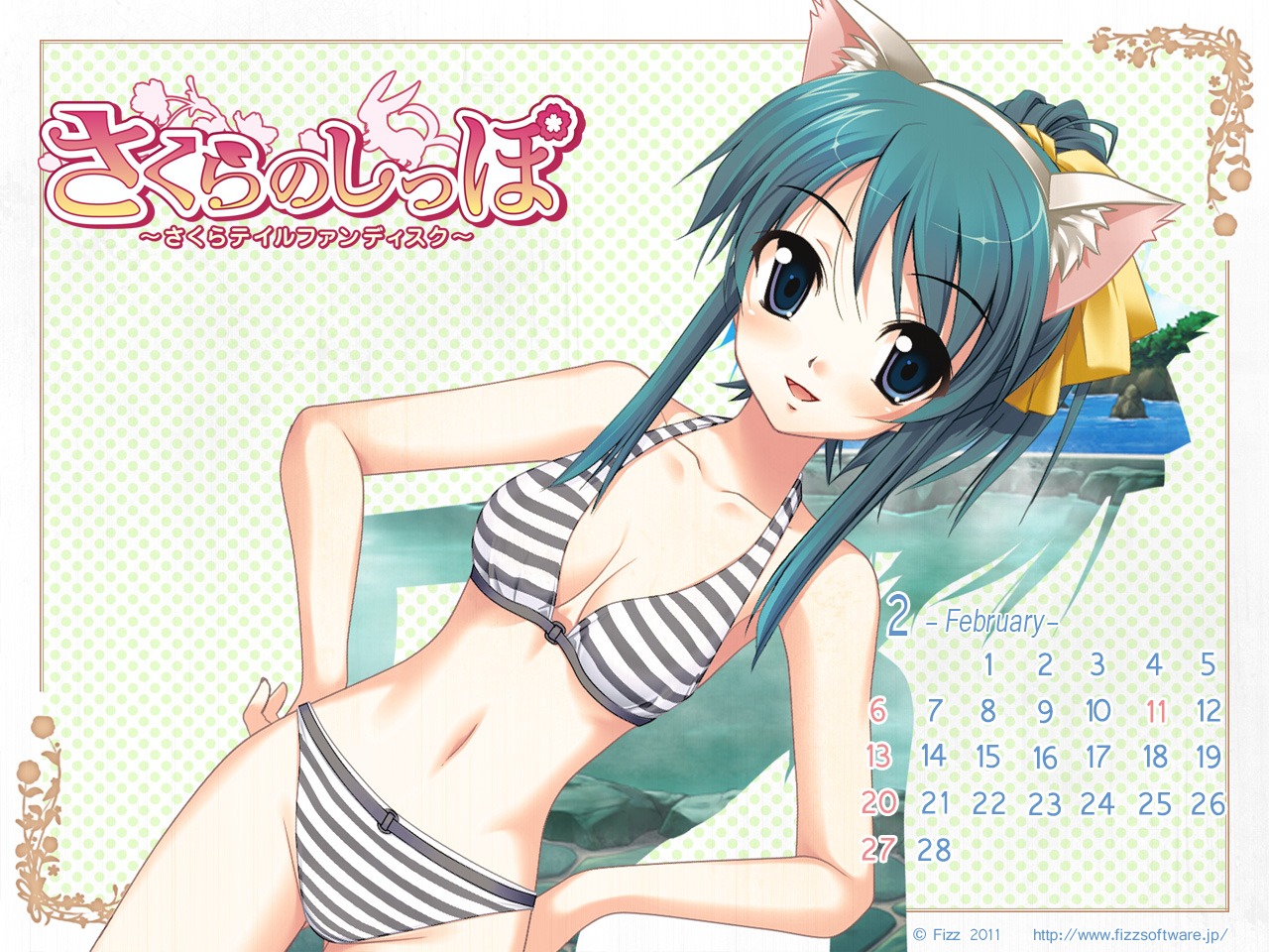 animal_ears bikini calendar cleavage fizz kinomiya_natsumi nekomimi sakura_tale swimsuits wallpaper