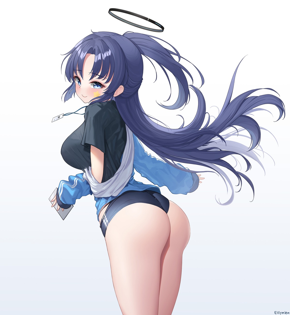 ass blue_archive buruma gym_uniform halo hayase_yuuka kyo_(user_jpfr5738) tattoo