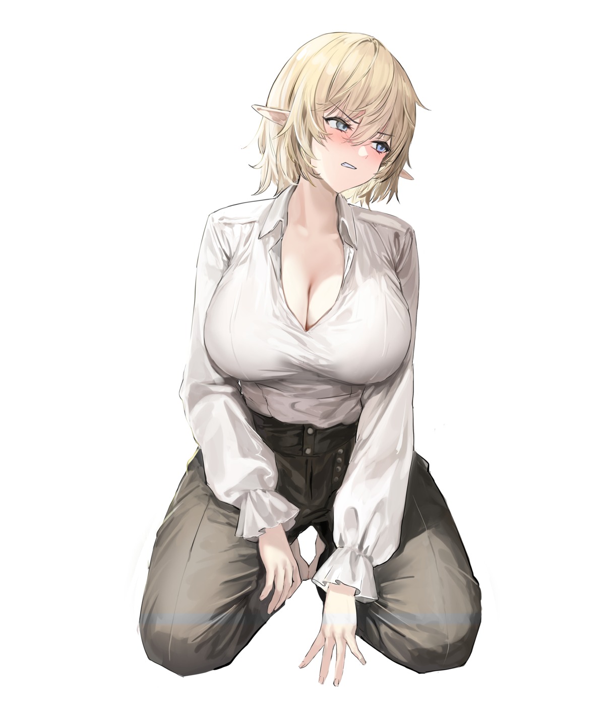 cleavage dress_shirt lillly open_shirt pointy_ears