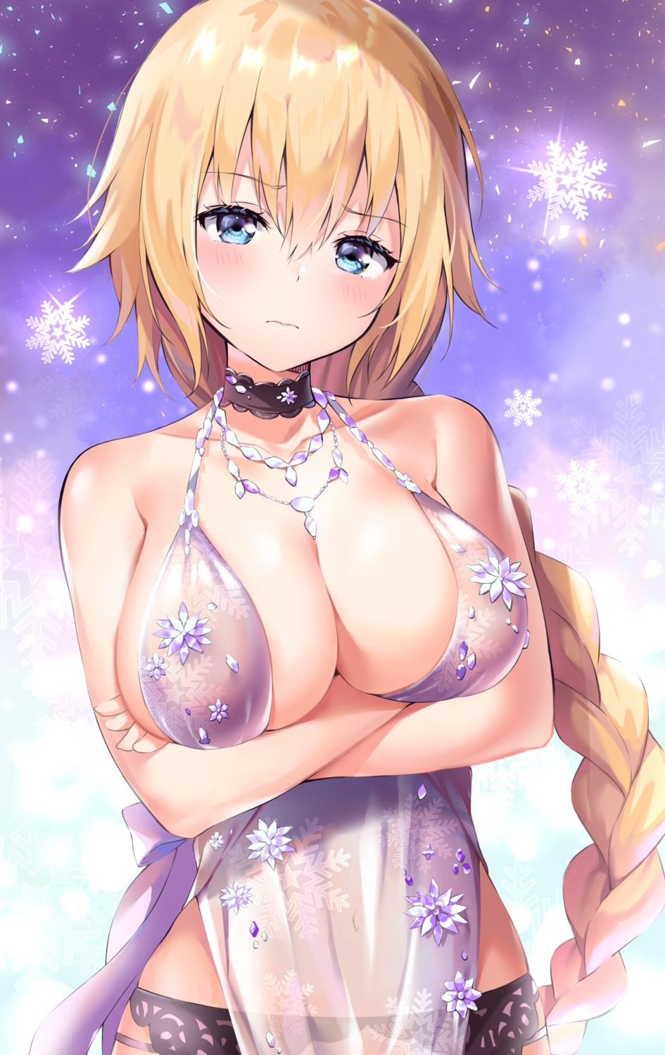 ale_nqki breast_hold cleavage cosplay fate/grand_order jeanne_d'arc jeanne_d'arc_(fate) lingerie no_bra see_through