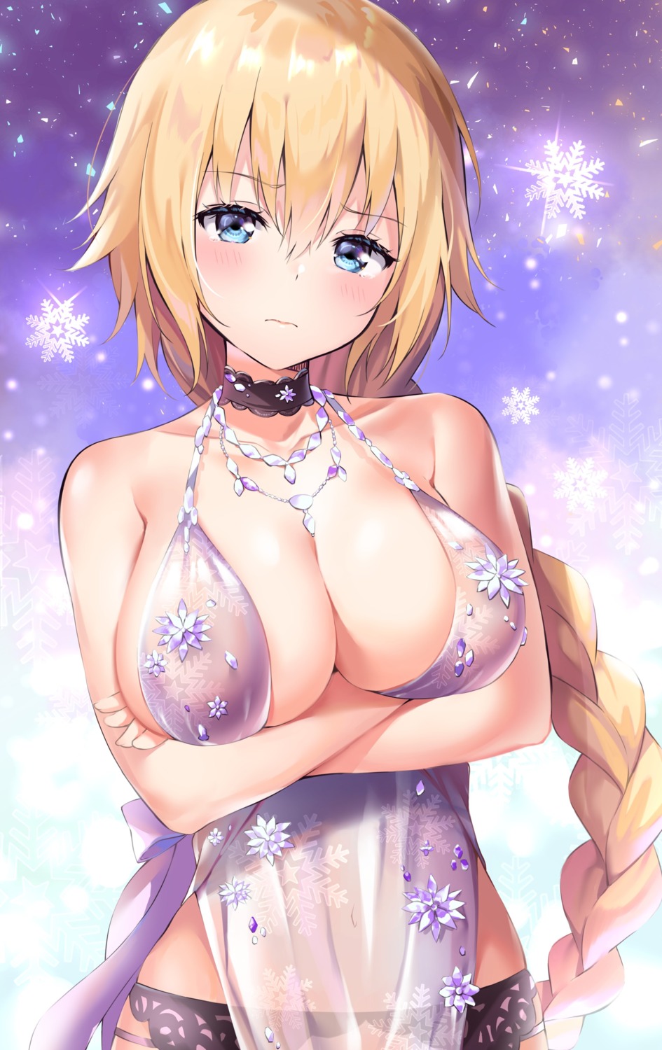 ale_nqki artoria_pendragon_alter_(fate/grand_order) breast_hold cosplay fate/grand_order garter_belt jeanne_d'arc jeanne_d'arc_(fate) lingerie no_bra see_through