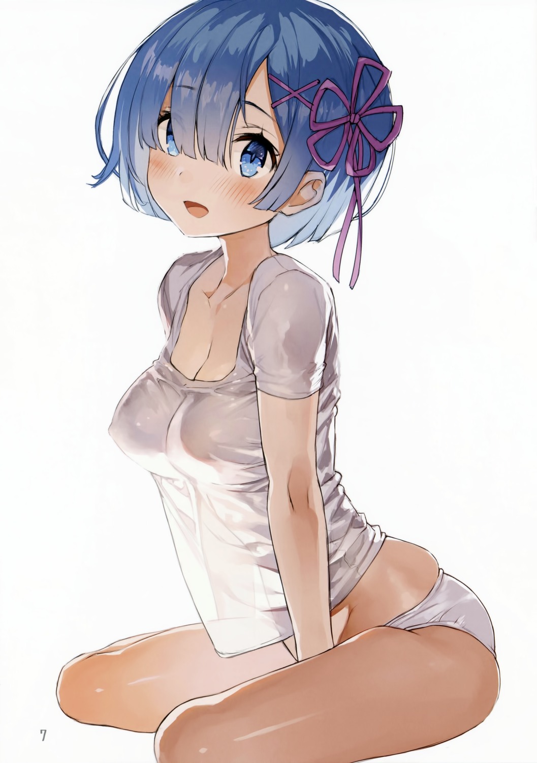 cleavage erect_nipples gaou macaron_taitei pantsu re_zero_kara_hajimeru_isekai_seikatsu rem_(re_zero) screening see_through