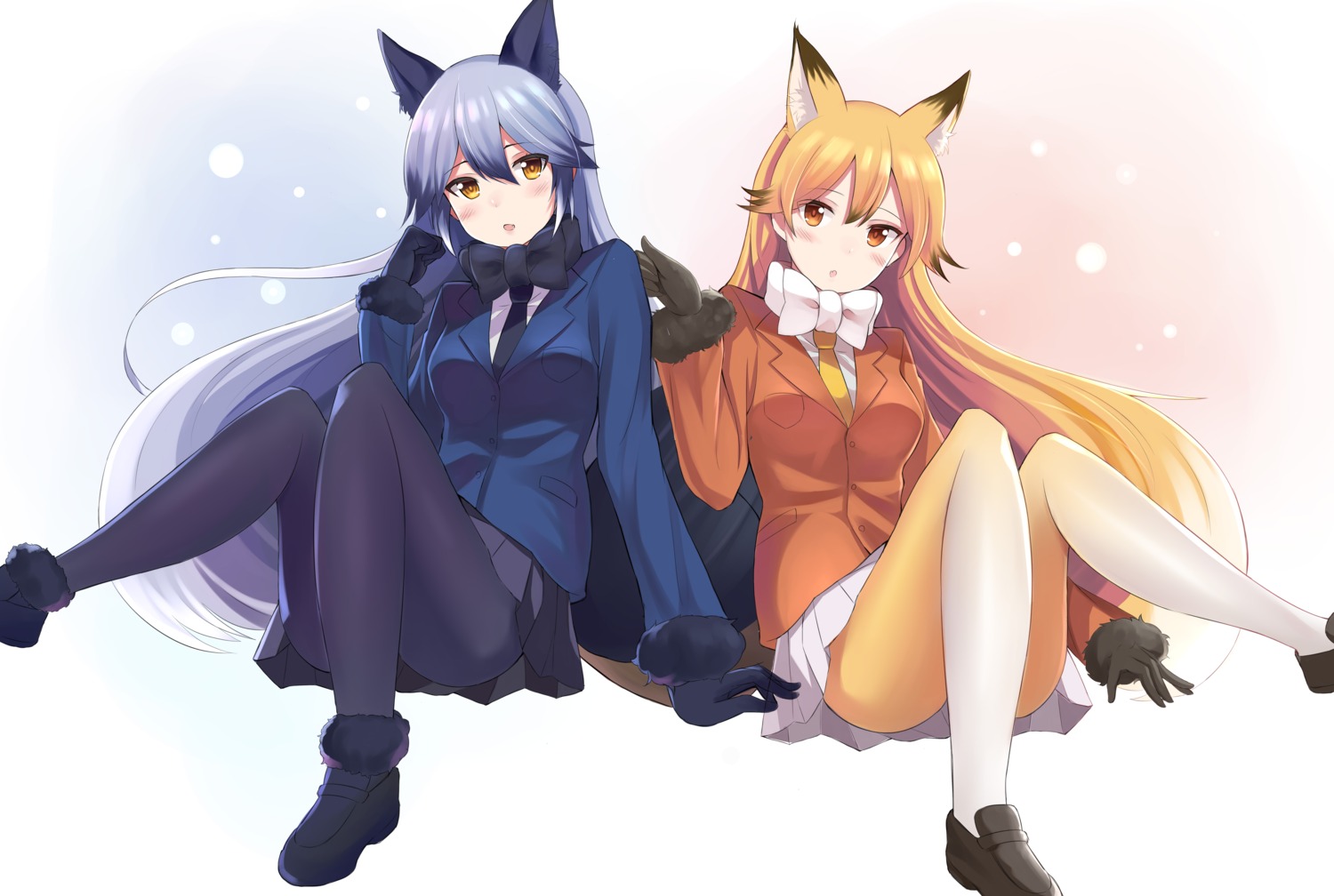 animal_ears ezo_red_fox kemono_friends nagiha_kuten pantyhose silver_fox tail