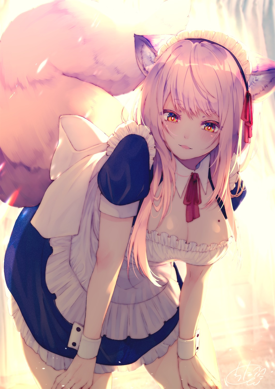 animal_ears chita_(ketchup) cleavage kitsune maid tail