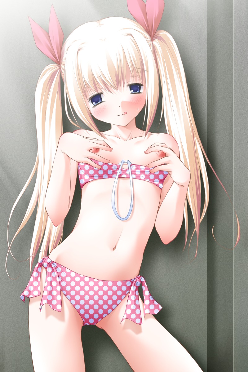 breast_grab breasts clover_hearts loli mikoshiba_rea nimura_yuuji nipples swimsuits