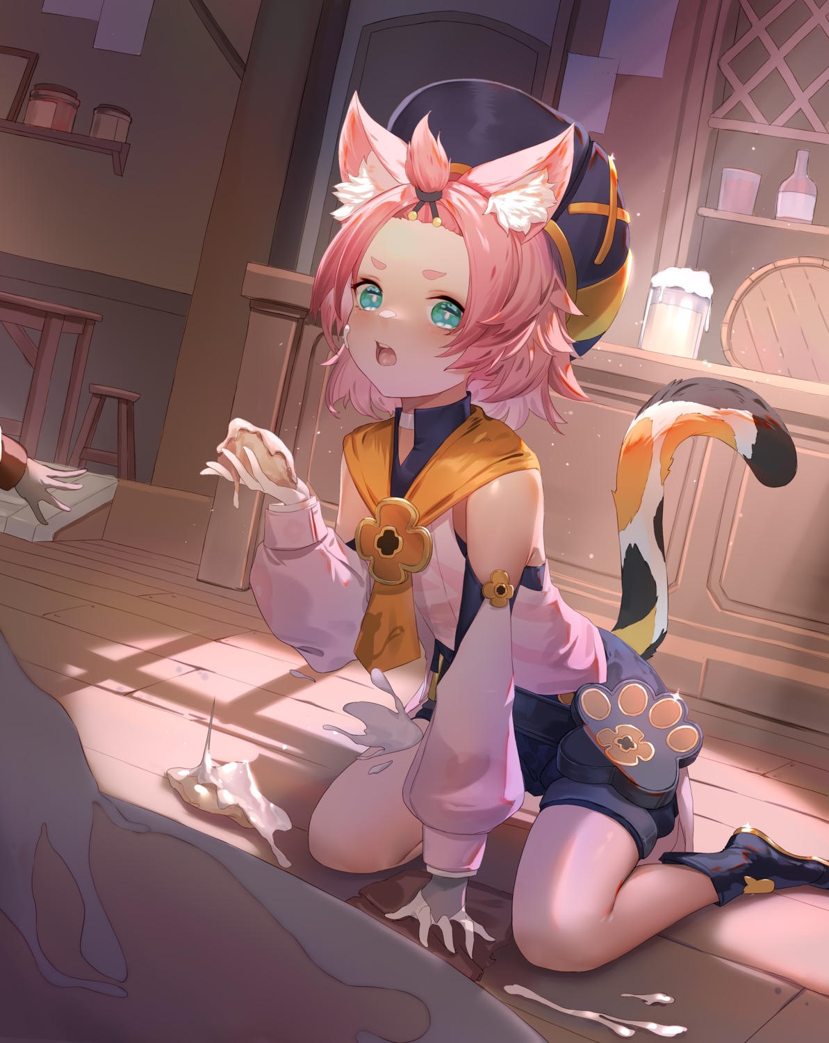 animal_ears cream diona genshin_impact kato_(kato) nekomimi tail