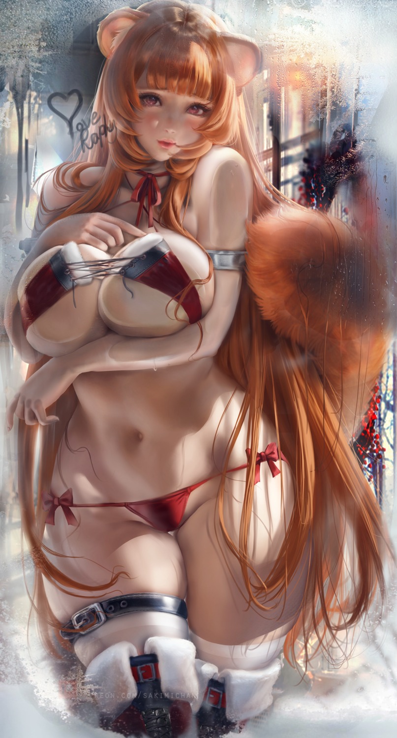 animal_ears breast_hold garter pantsu raphtalia sakimichan string_panties tail tate_no_yuusha_no_nariagari underboob