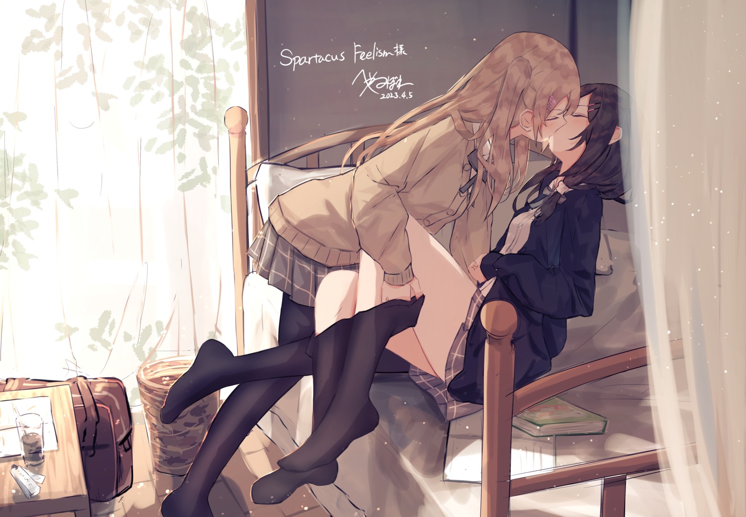 benevole pantyhose seifuku skirt_lift sweater undressing yuri