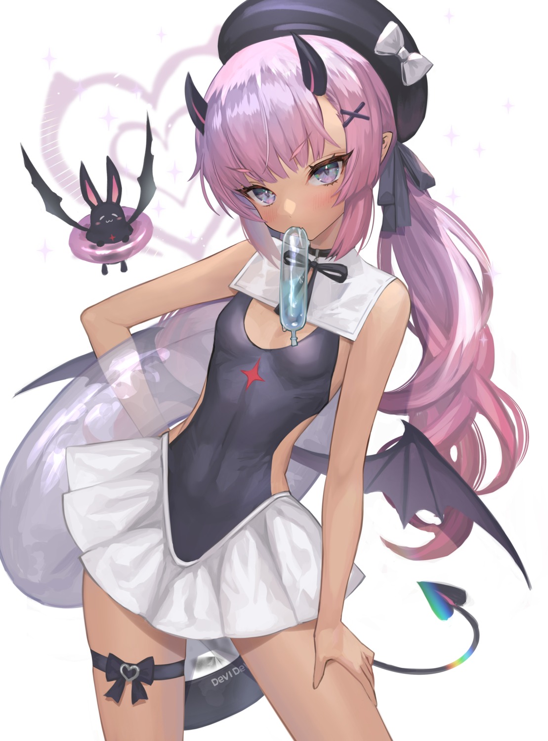 garter hitowa horns pointy_ears swimsuits tail wings