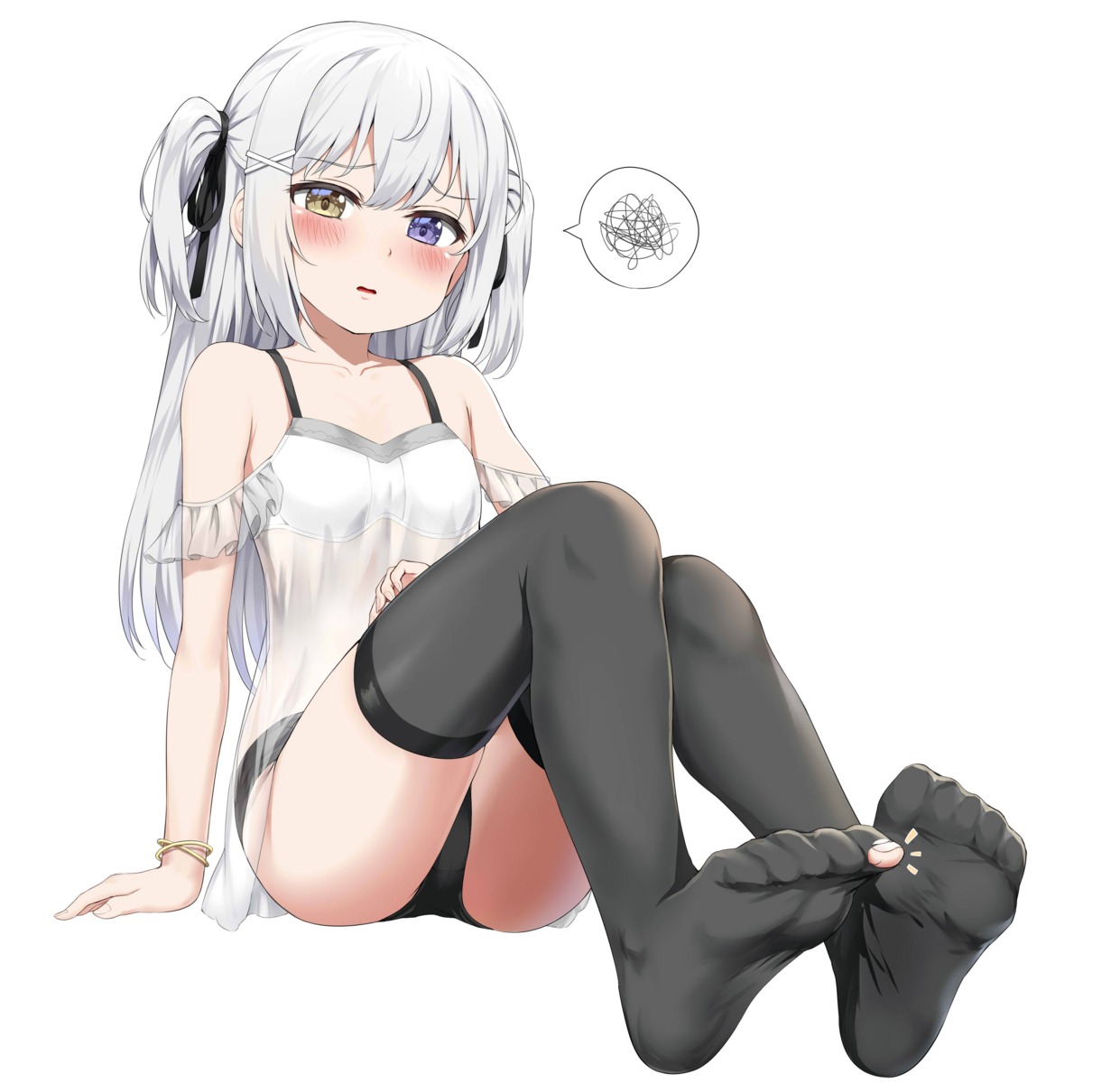 feet heterochromia lingerie loli nedia_r pantsu see_through thighhighs torn_clothes