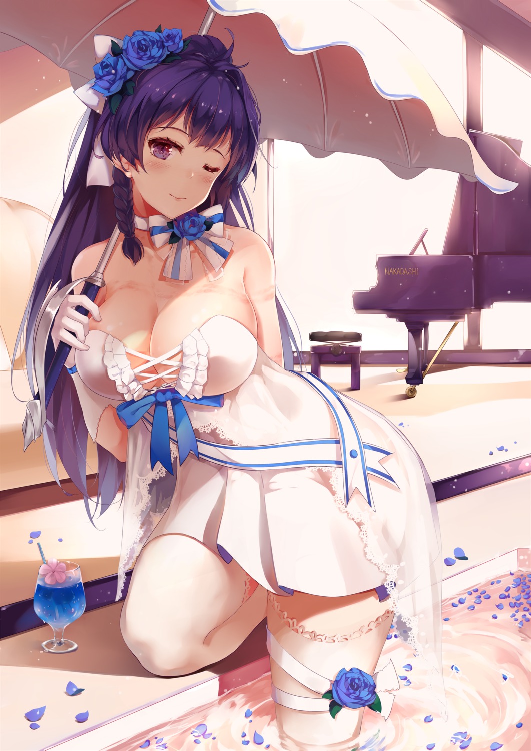 benghuai_xueyuan dress honkai_impact no_bra raiden_mei thighhighs umbrella wet zombie-andy