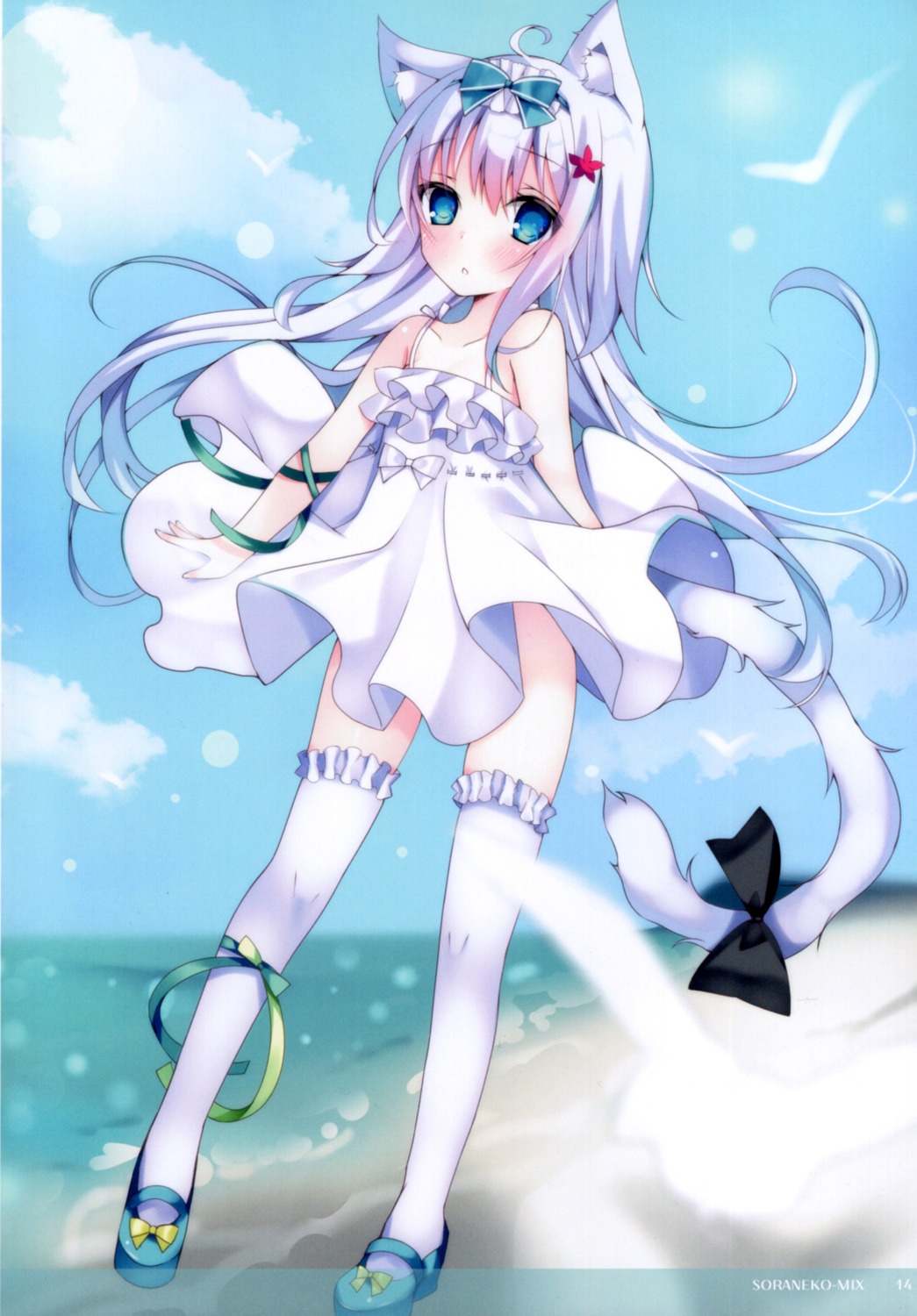 animal_ears dress satsuki_mayuri skirt_lift tail thighhighs