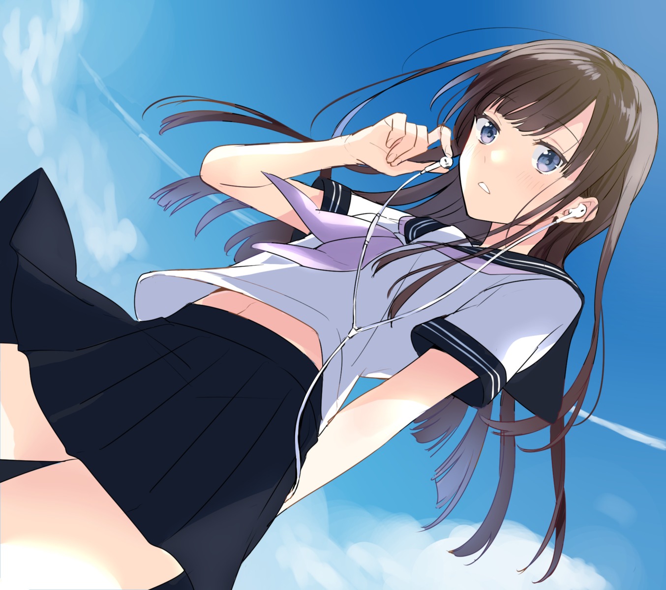 chiyu_(artist) headphones seifuku