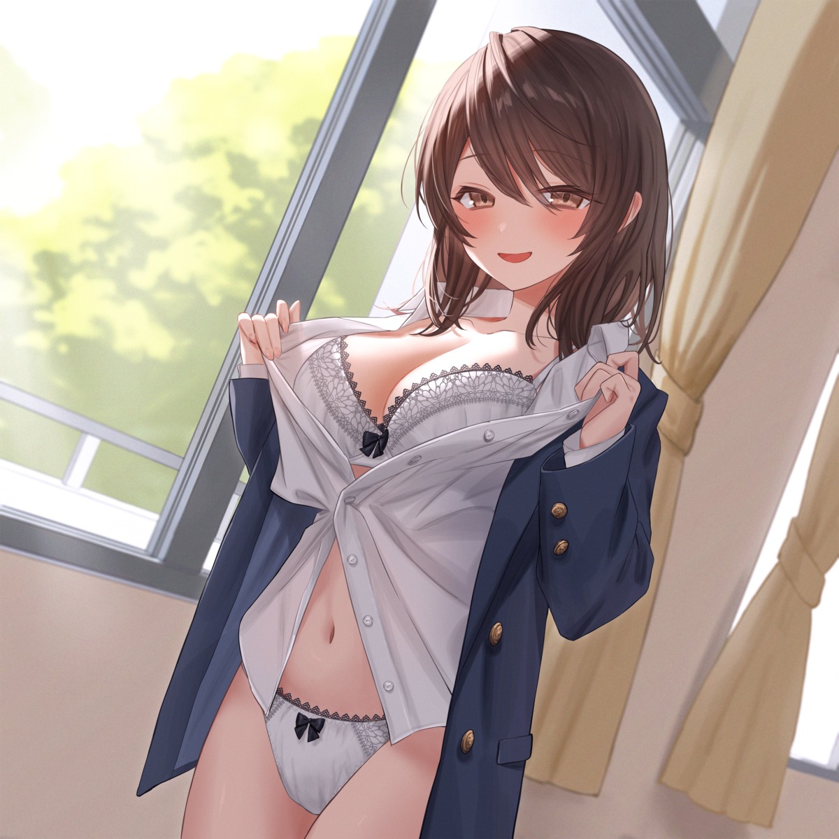 bra jfjf open_shirt pantsu seifuku undressing