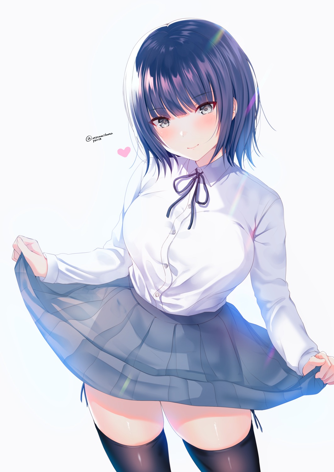 minamihama_yoriko see_through seifuku skirt_lift thighhighs