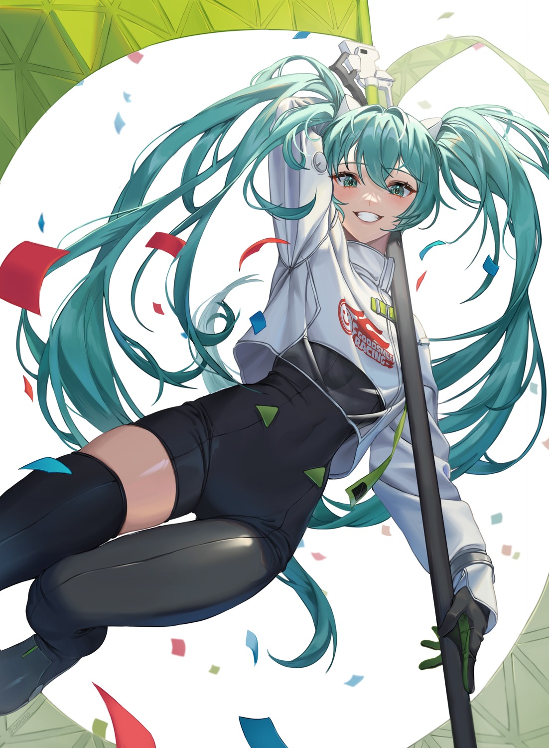 bodysuit dingro goodsmile_racing hatsune_miku racing_miku see_through thighhighs vocaloid