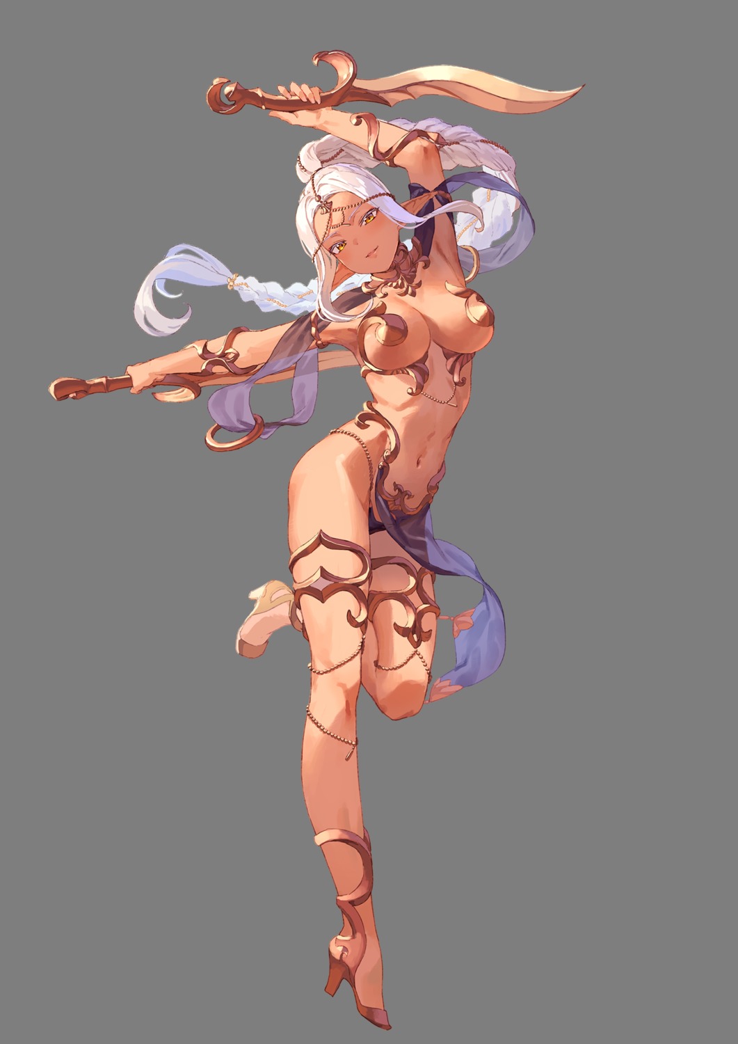 bikini_armor dark_elf_mura elf elf_mura garter heels kinta_(distortion) natigal pointy_ears see_through transparent_png weapon