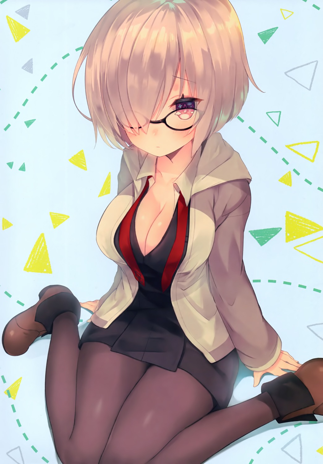 cleavage fate/grand_order mash_kyrielight megane no_bra open_shirt pantyhose suzuho_hotaru