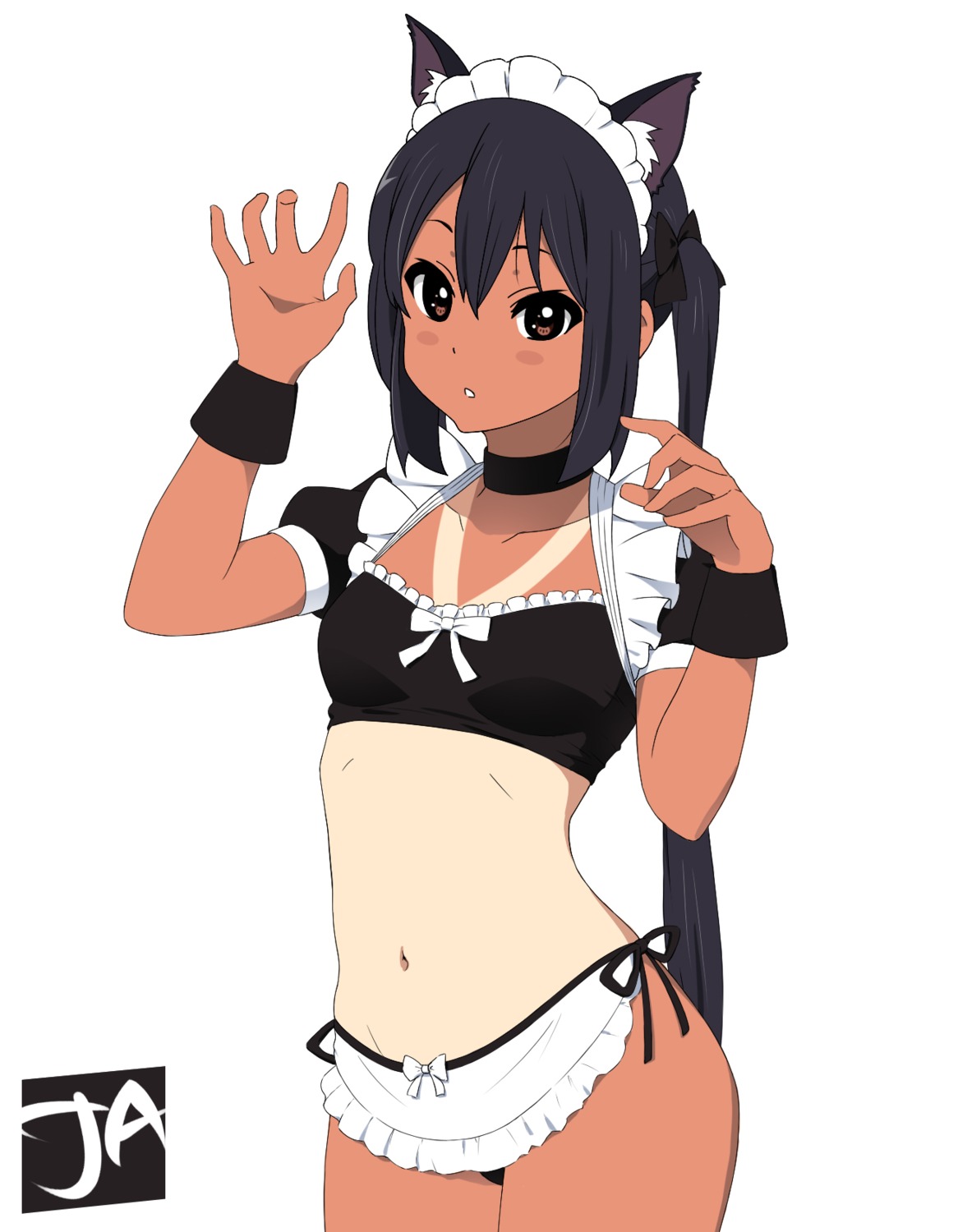 animal_ears bra j_adsen k-on! maid nakano_azusa nekomimi pantsu string_panties tan_lines