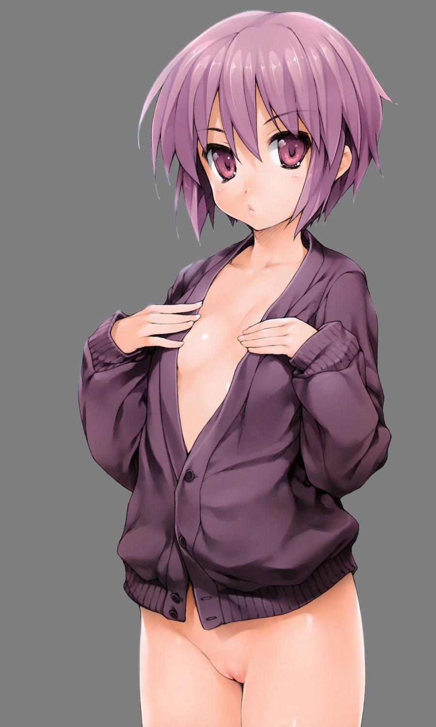 bottomless breast_hold ishikei loli nagato_yuki nise_midi_doronokai no_bra open_shirt pussy suzumiya_haruhi_no_yuuutsu sweater transparent_png uncensored