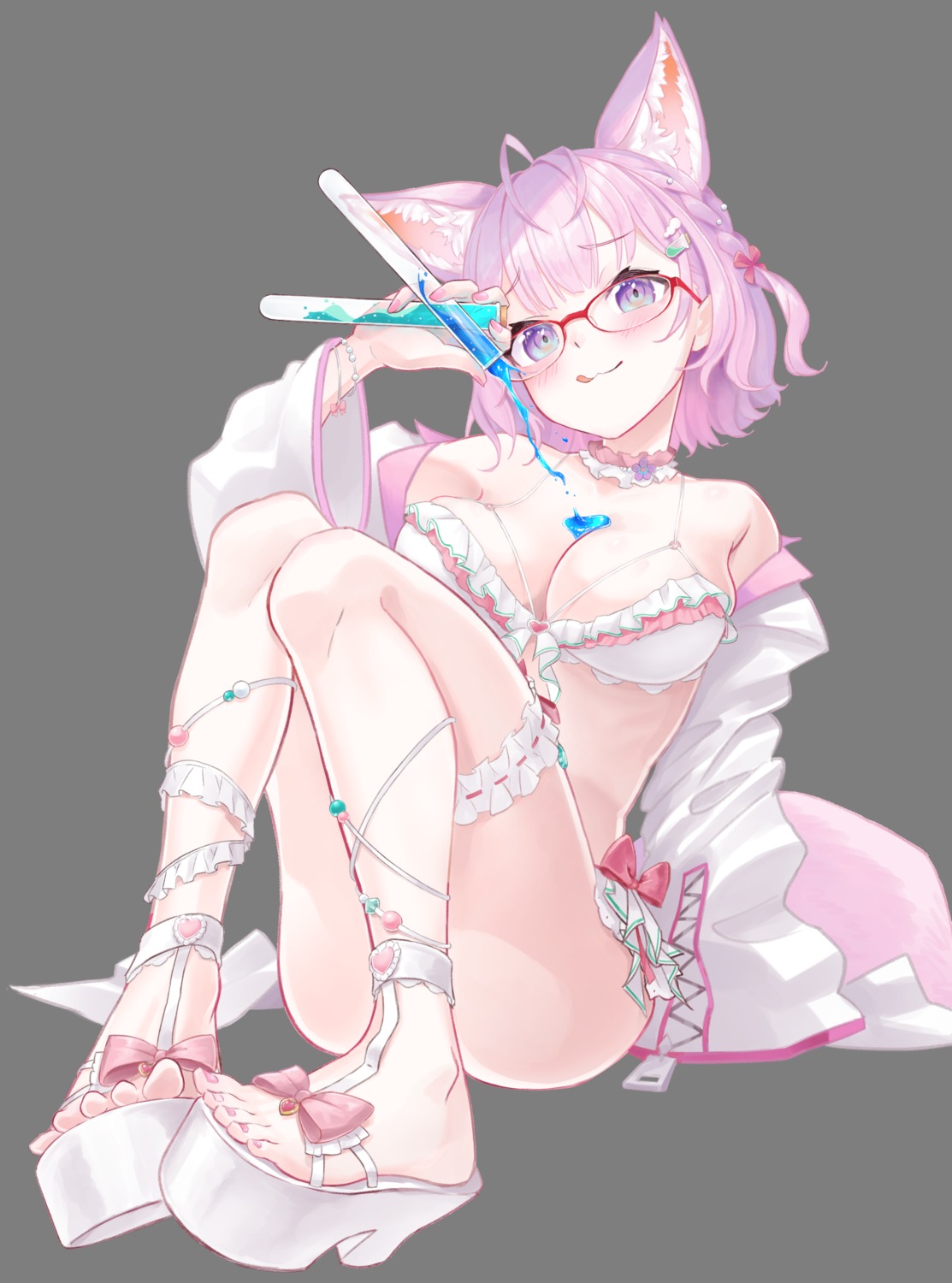 animal_ears bra hakui_koyori heels hololive megane null_suke open_shirt tail transparent_png