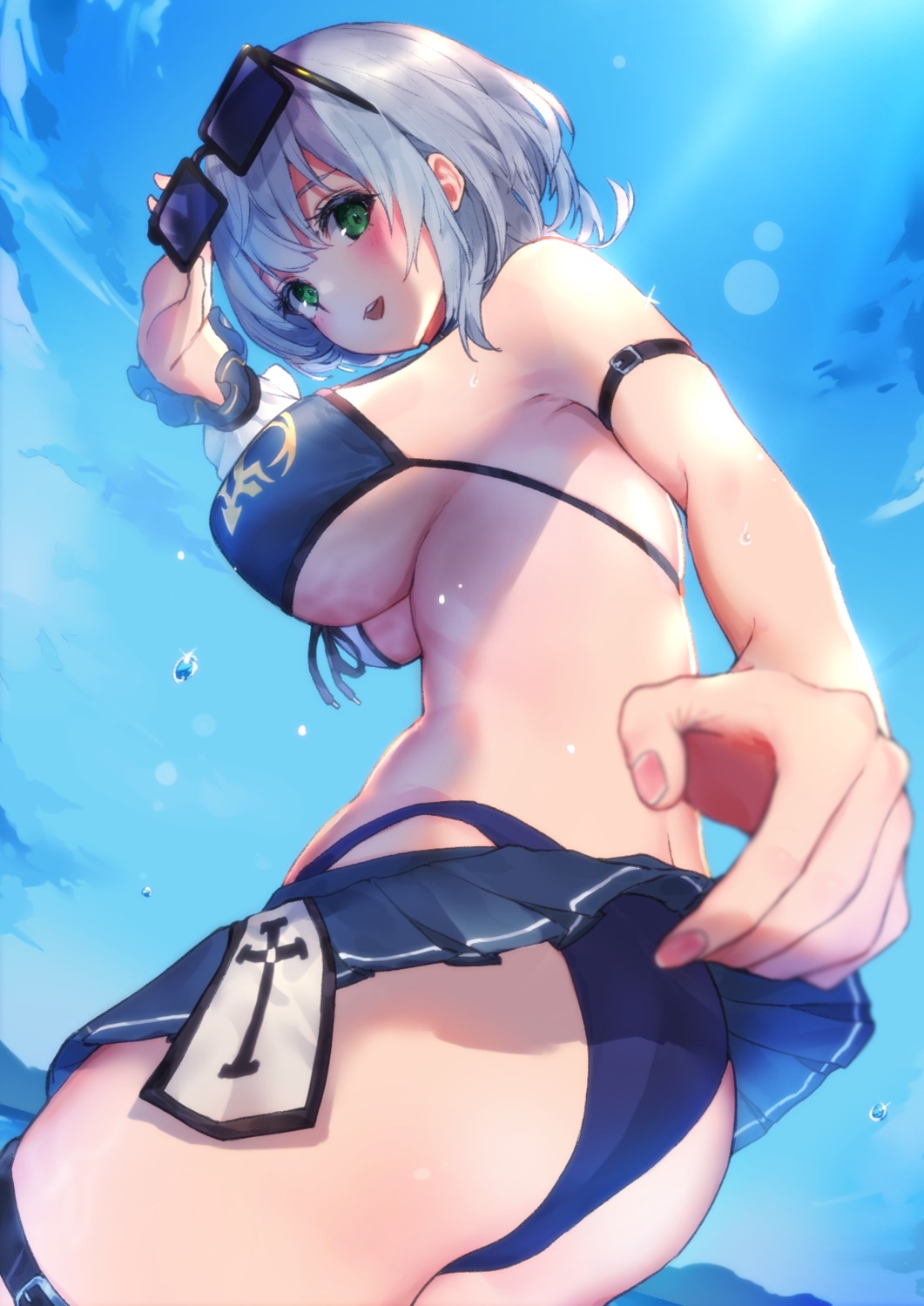 ass bikini garter hololive mashiro_kta megane shirogane_noel skirt_lift swimsuits underboob