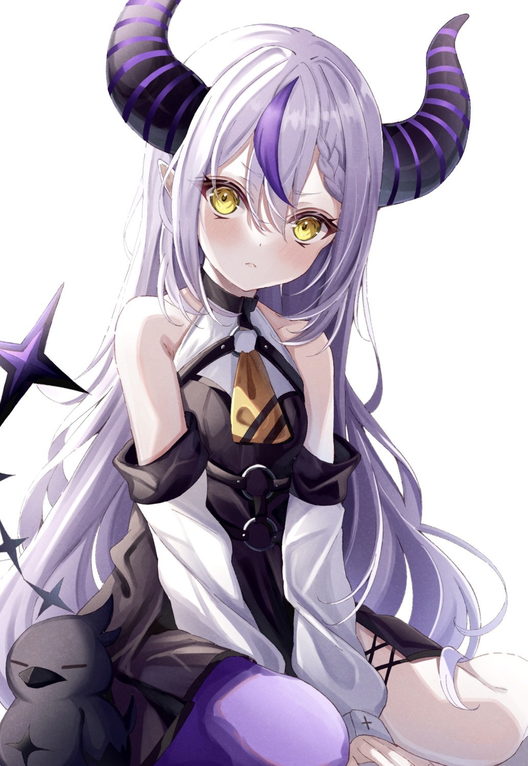 dress hololive horns la+_darknesss pointy_ears sa-ya2 tail thighhighs