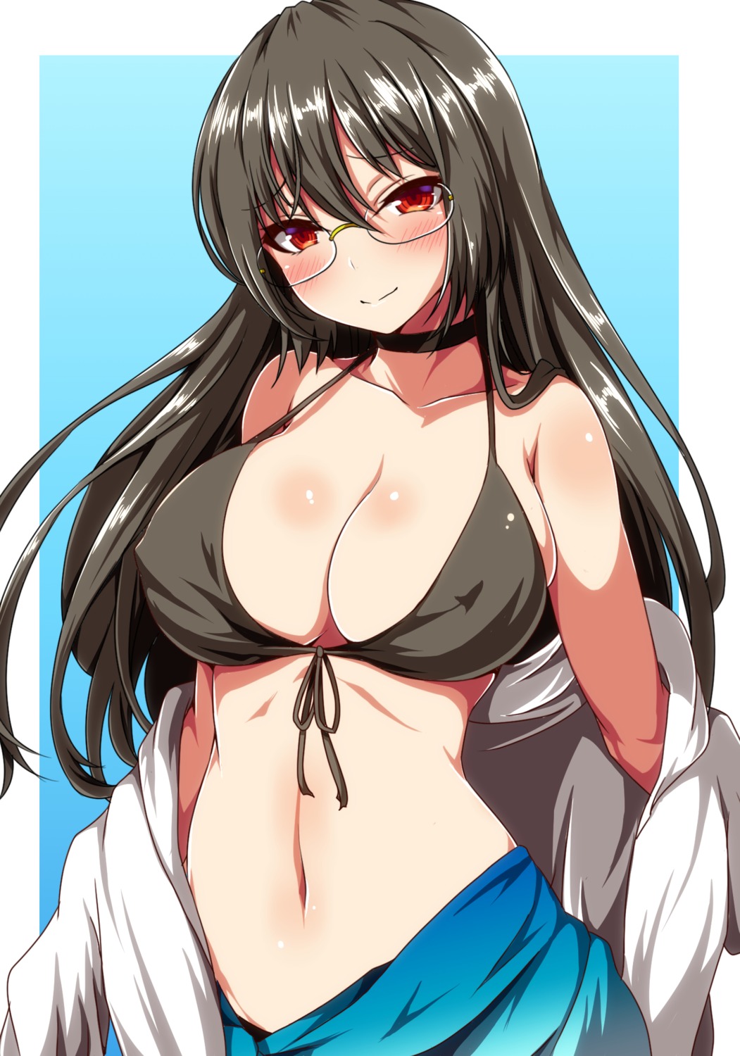 ar_mess bikini_top choukai_(kancolle) kantai_collection megane open_shirt swimsuits