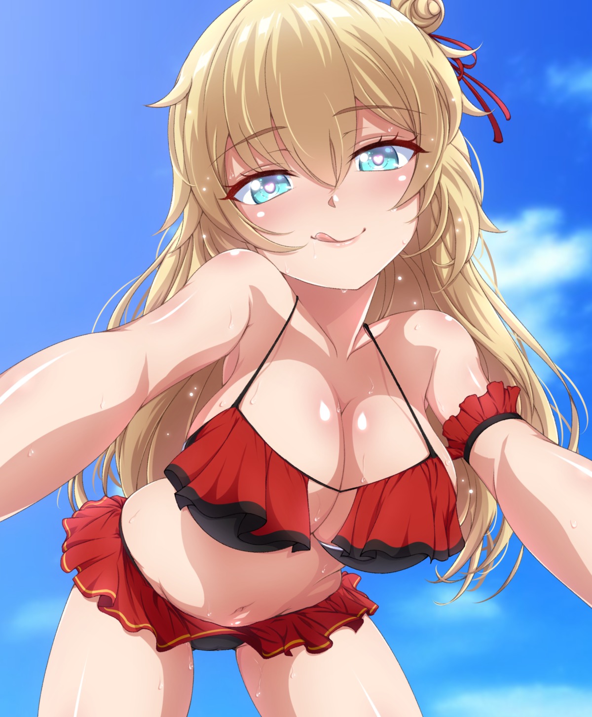 akai_haato bikini cameltoe hololive p-nekoe skirt_lift swimsuits wet