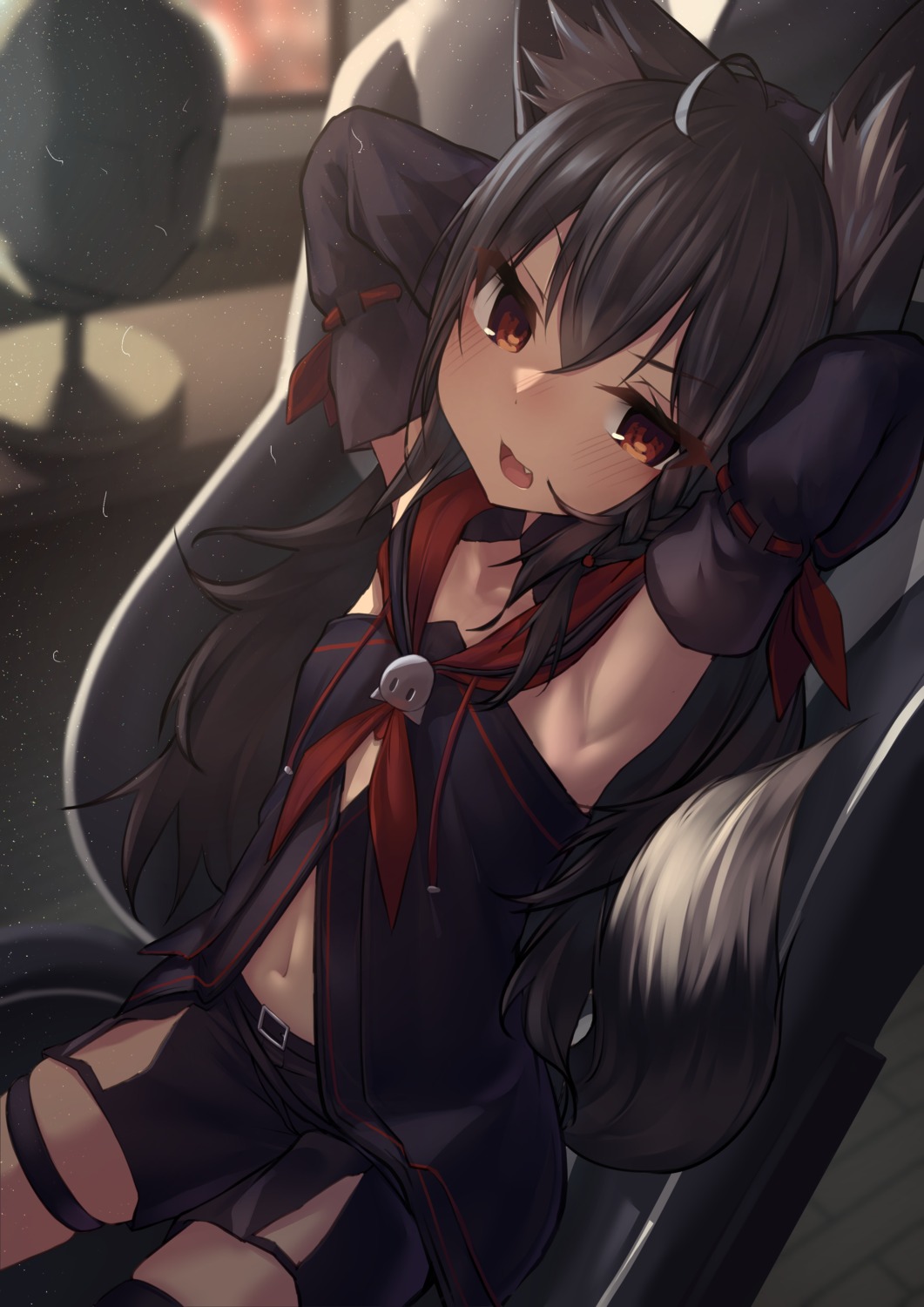 animal_ears garter hololive hololive_gamers inaba_teitoku kitsune kurokami_fubuki tail