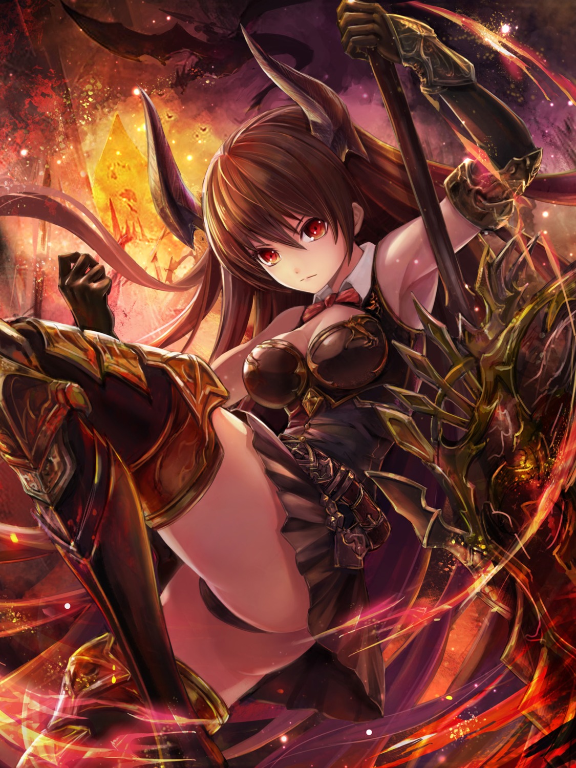 armor cleavage forte_(shingeki_no_bahamut) horns pantsu saya_kuroha shingeki_no_bahamut sword thighhighs